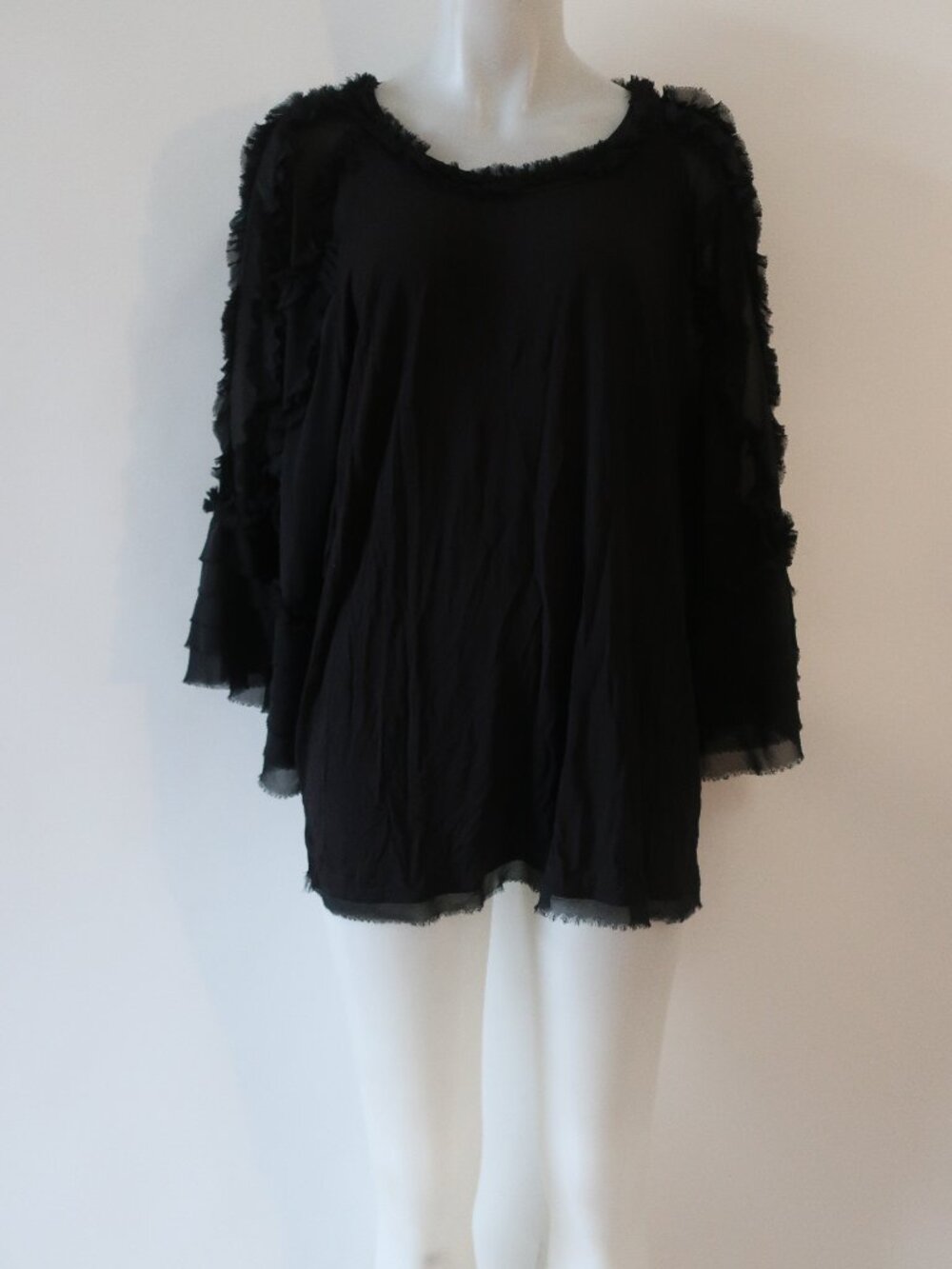 Kobi Halperin Black Ruffled Sheer-Sleeve Blouse